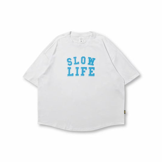 Slow Life Print Loose Short Sleeve T-Shirt In White