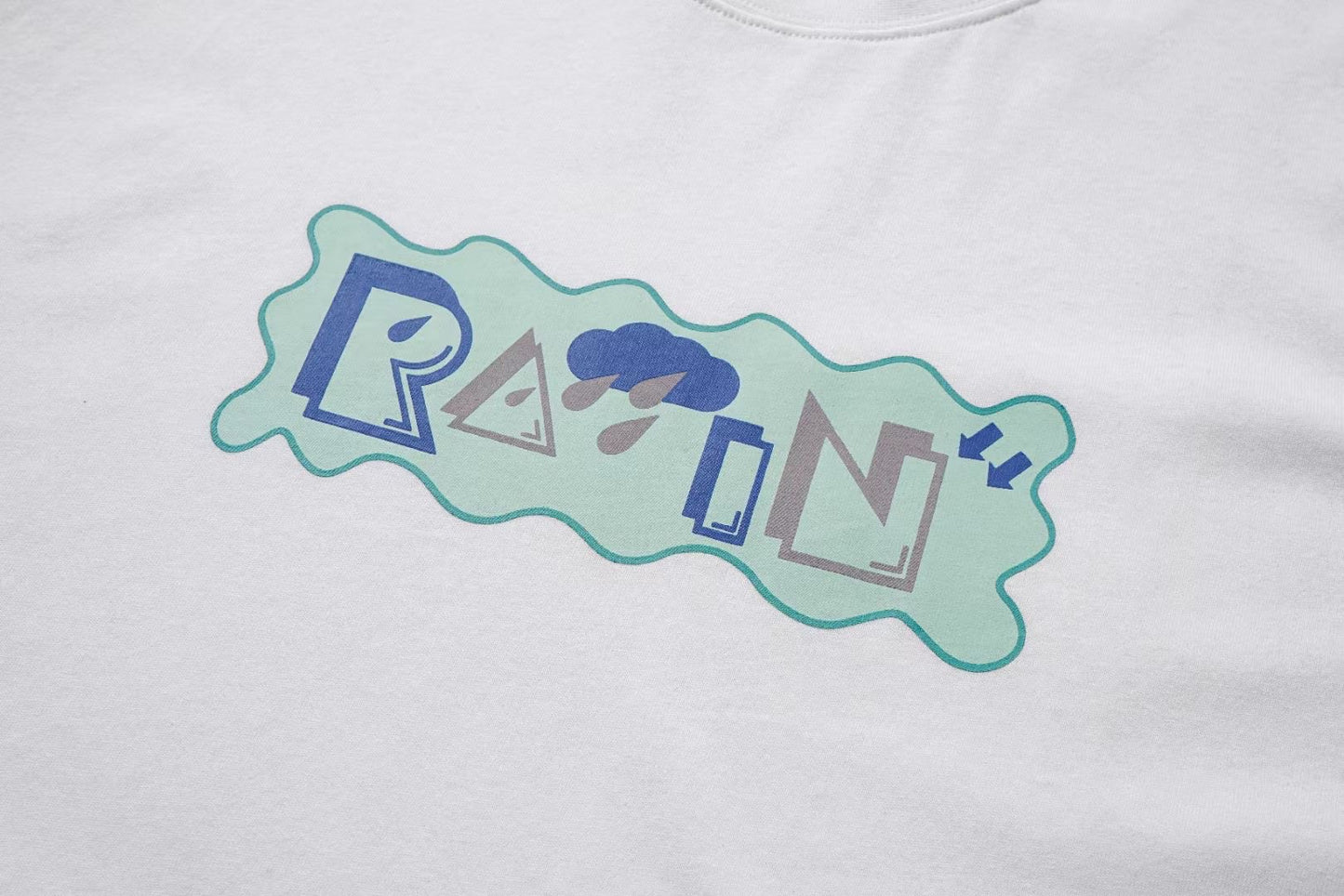 Rain Prinnt Loose Short Sleeve T-Shirt In White