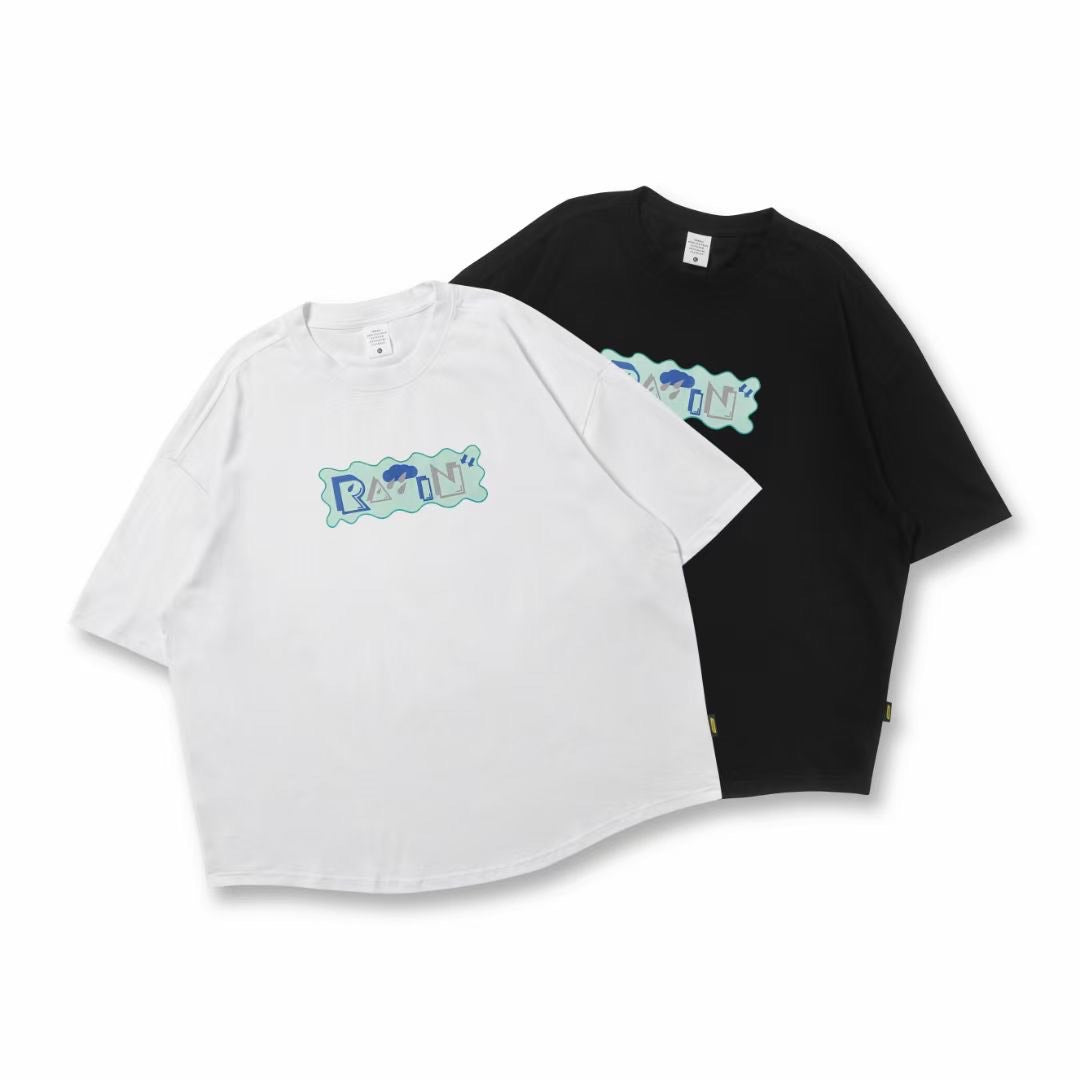 Rain Prinnt Loose Short Sleeve T-Shirt In White