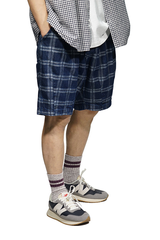 Checker Denim Balloon Shorts