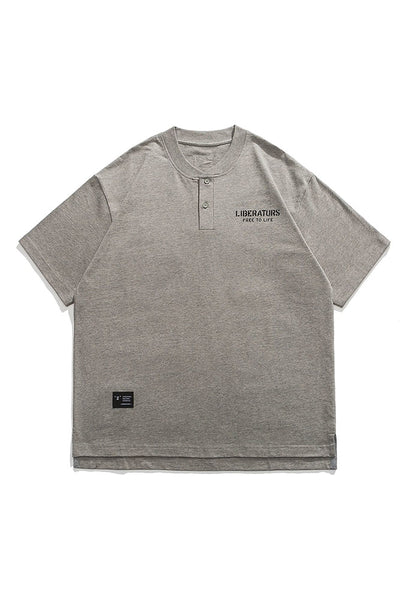 Half Open Collar T-Shirt In Grey