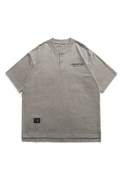 Half Open Collar T-Shirt In Grey