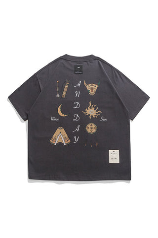 India Pattern Short Sleeve T-Shirt In Grey