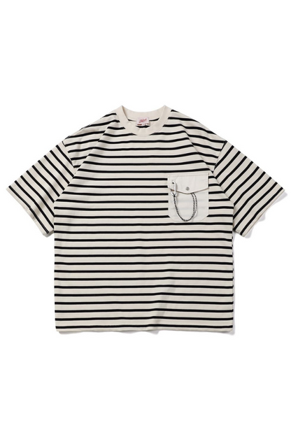 Stripe Chest Pocket Tee In White