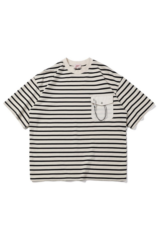 Stripe Chest Pocket Tee In White