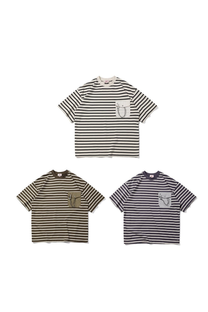 Stripe Chest Pocket Tee In White
