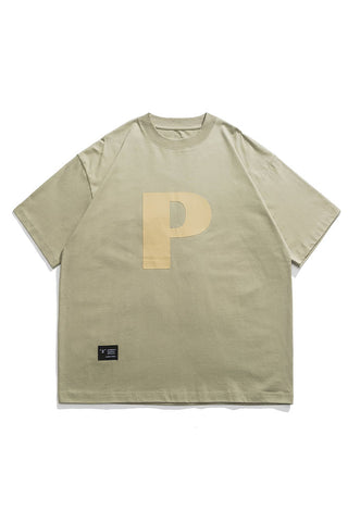 P Print Short Sleeve T-Shirt In Green Tea