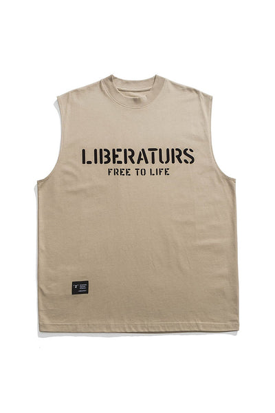 Liberaturs Printed Vest Tee In Light Khaki