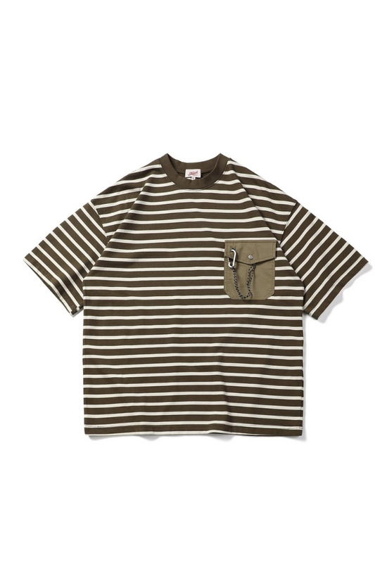 Stripe Chest Pocket Tee In Green