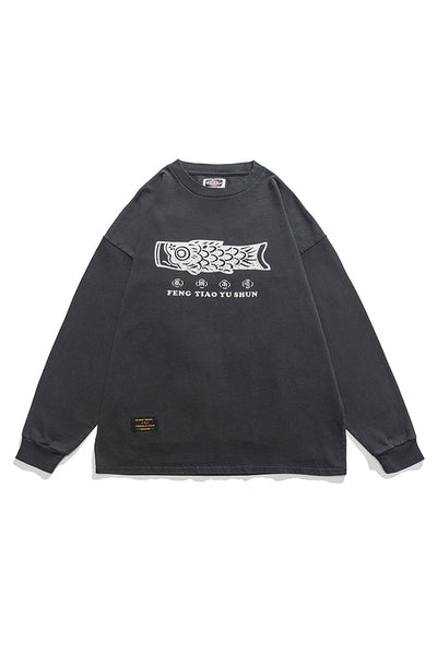 Feng Tiao Yu Shun Print Washed T-Shirt