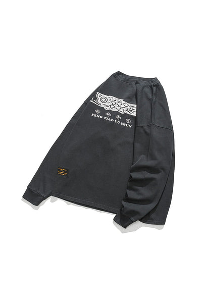 Feng Tiao Yu Shun Print Washed T-Shirt