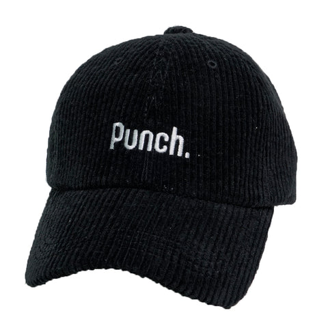 Embroidery Corduroy Cap With Punch In Black