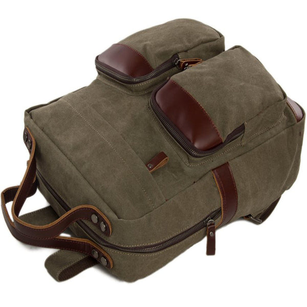 Canvas Leather Backpack School In Blue BA-0012-BU
