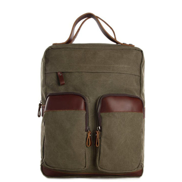 Canvas Leather Backpack School In Blue BA-0012-BU