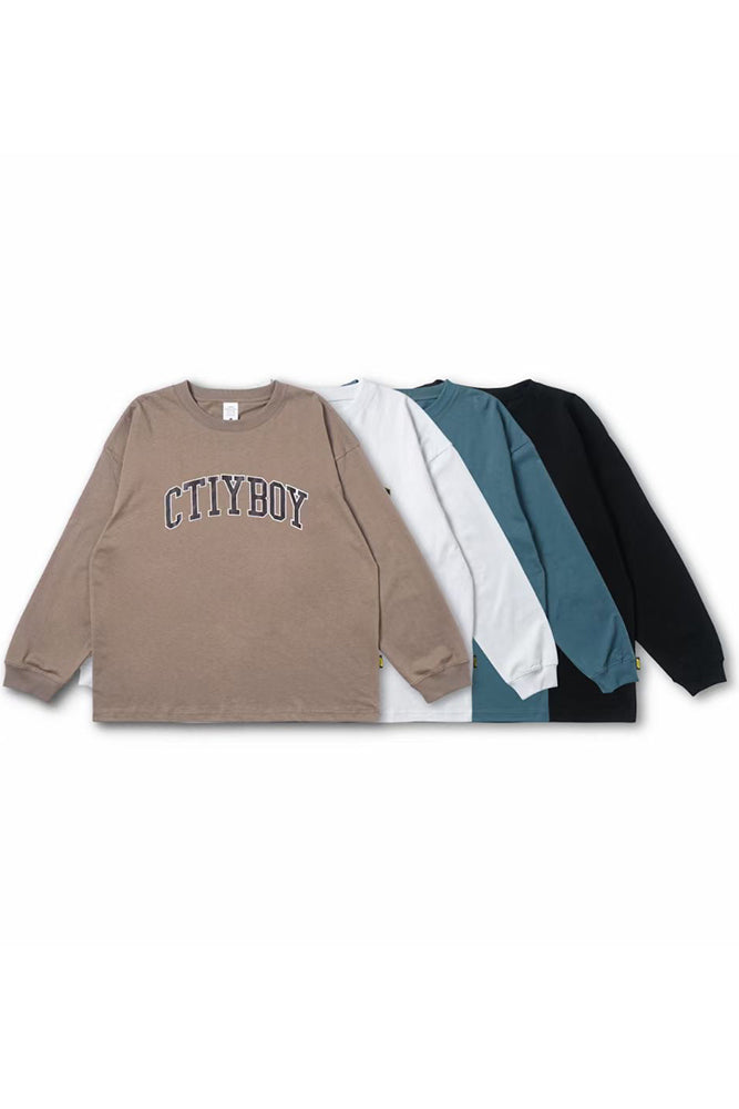 卡其色 City Boy 印花長袖 T 卹