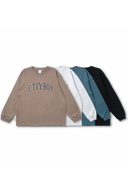卡其色 City Boy 印花長袖 T 卹