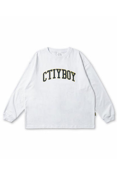 City Boy Print Long Sleeve Tee In White