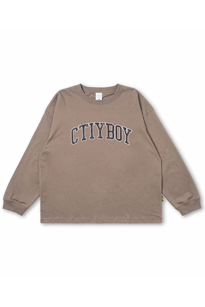 卡其色 City Boy 印花長袖 T 卹