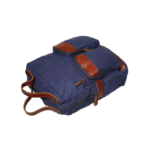 Canvas Leather Backpack School In Blue BA-0012-BU