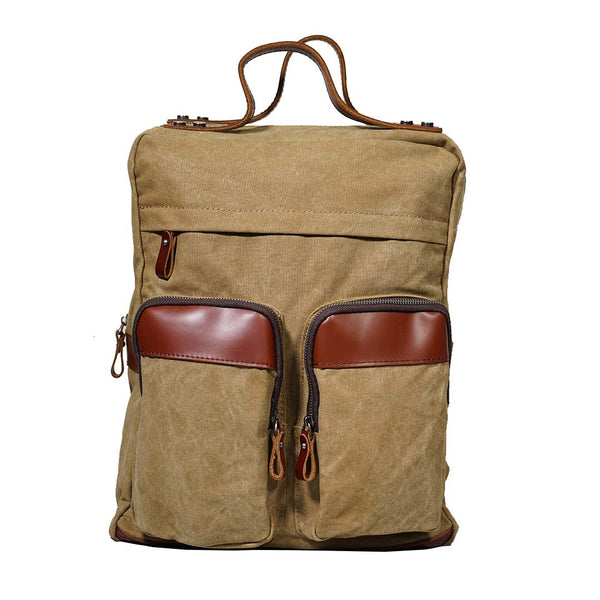 Canvas Leather Backpack School In Blue BA-0012-BU