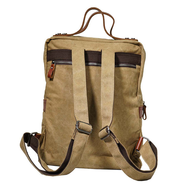 Canvas Leather Backpack School In Blue BA-0012-BU