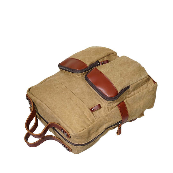 Canvas Leather Backpack School In Blue BA-0012-BU