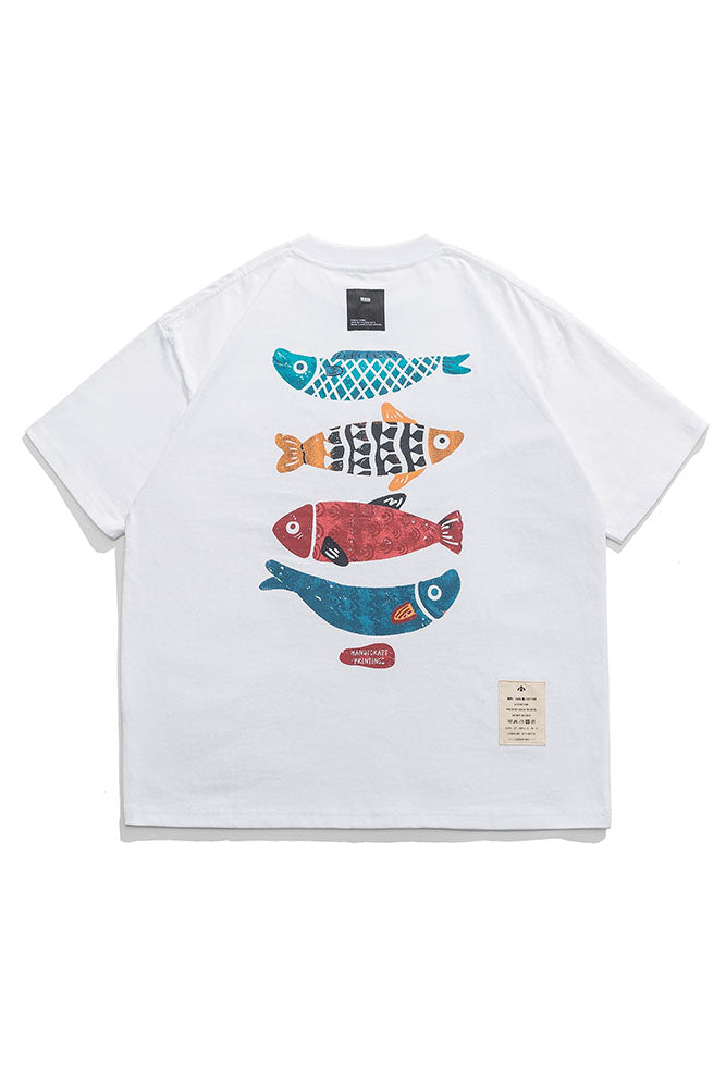 Fish Printed Short Sleeve T-Shirt In White