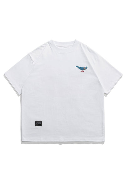 Fish Printed Short Sleeve T-Shirt In White