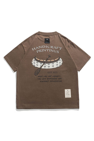 Mountain Kayak Pattern Short Sleeve T-Shirt In Brown