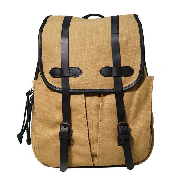 Canvas Leather Backpack In Khaki