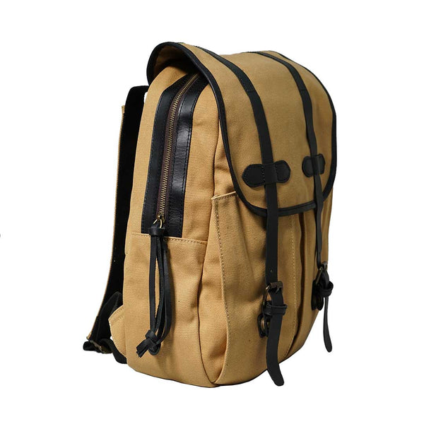 Canvas Leather Backpack In Khaki