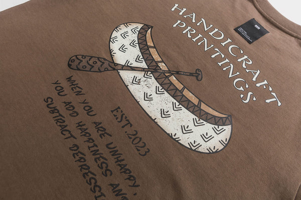 Mountain Kayak Pattern Short Sleeve T-Shirt In Brown