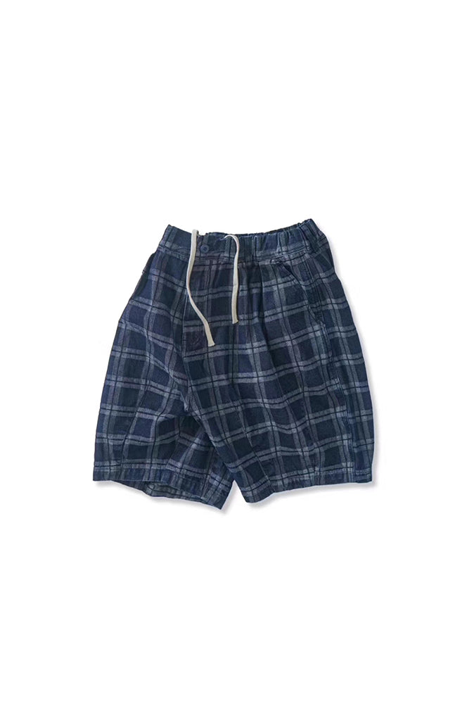Checker Denim Balloon Shorts