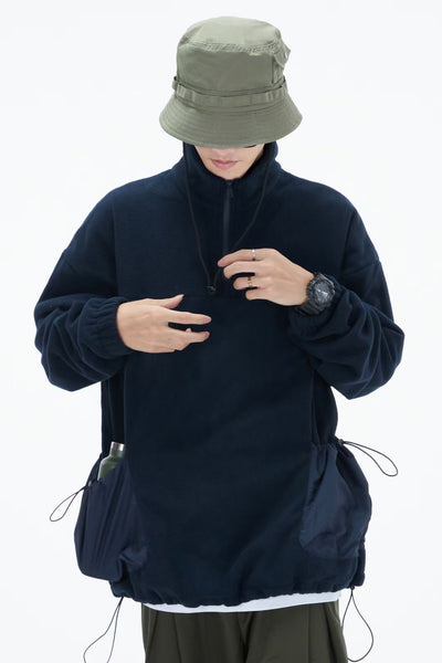 Half-Open Collar Fleece Panel Sweater