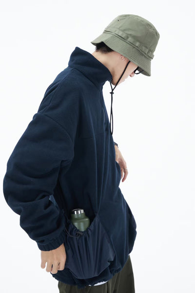 Half-Open Collar Fleece Panel Sweater