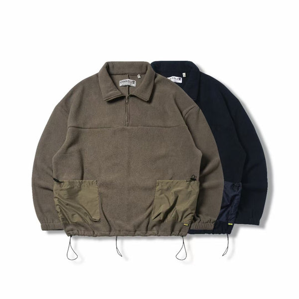 Half-Open Collar Fleece Panel Sweater
