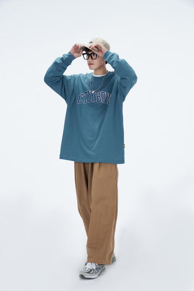 City Boy Print Long Sleeve Tee In Blue
