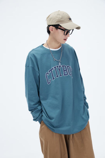 City Boy Print Long Sleeve Tee In Blue