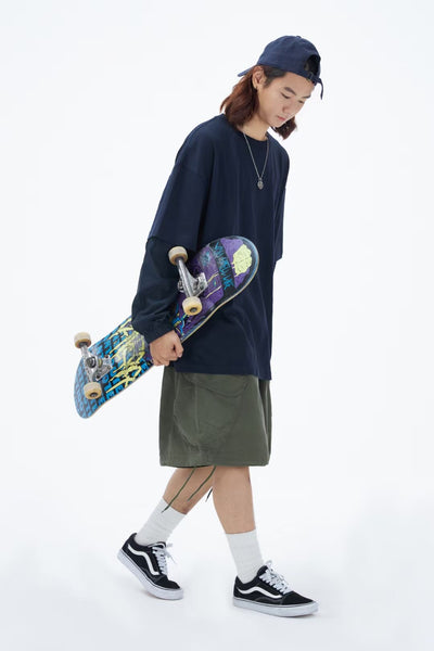 Long Sleeve Layer Tee In Blue