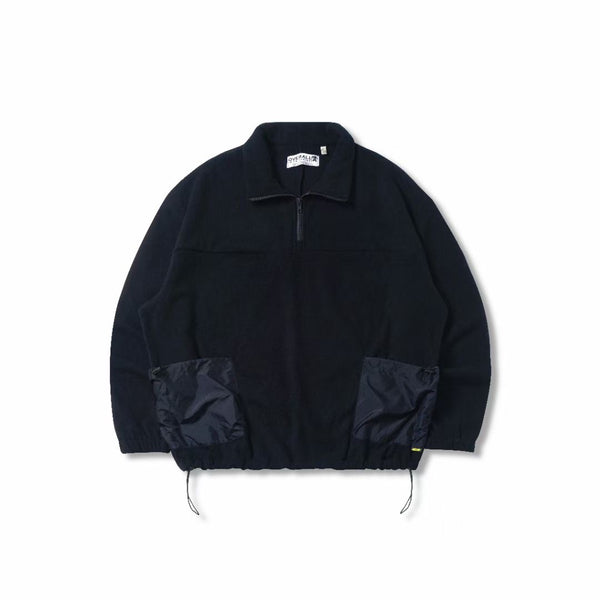 Half-Open Collar Fleece Panel Sweater
