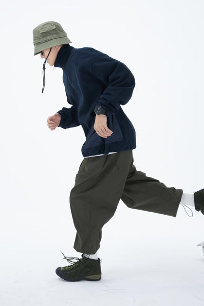 Half-Open Collar Fleece Panel Sweater
