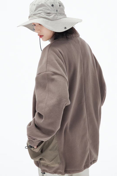 Half-Open Collar Fleece Panel Sweater