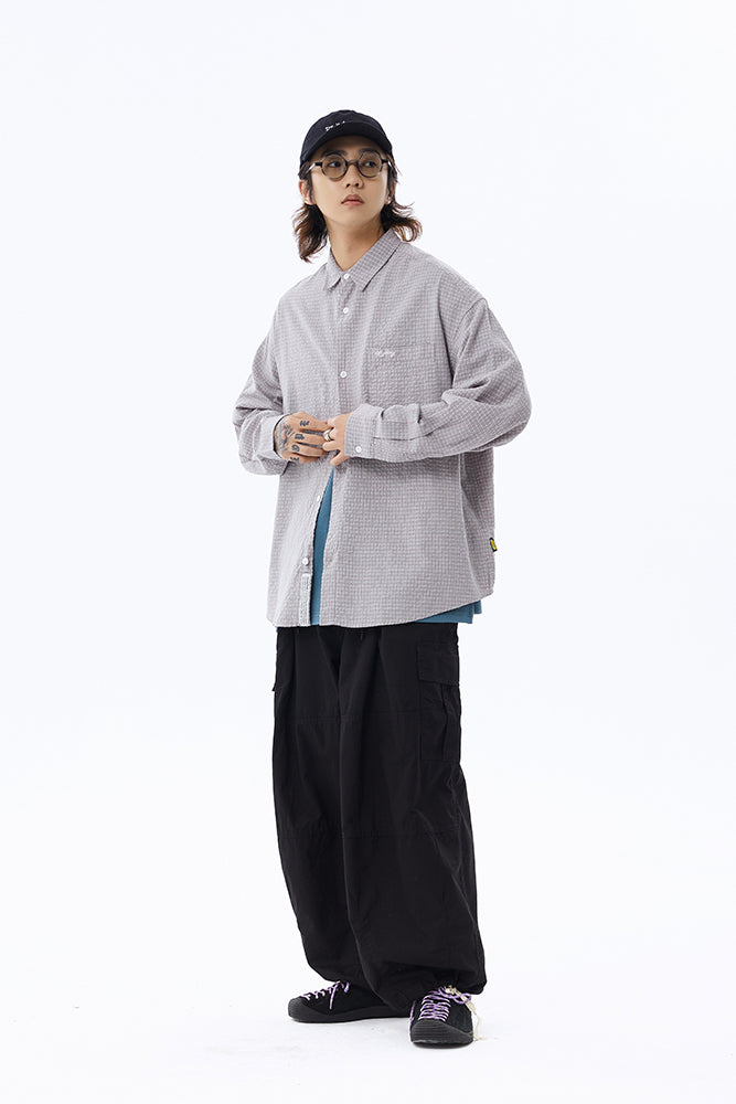 灰色長袖格紋工裝襯衫