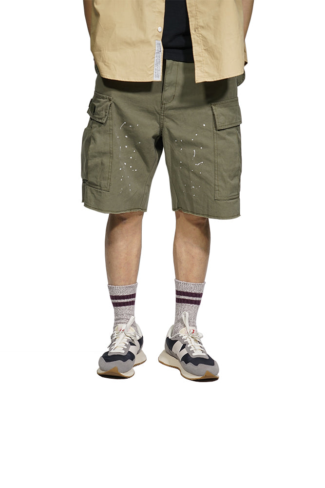 Inked Cargo Shorts In Army Green