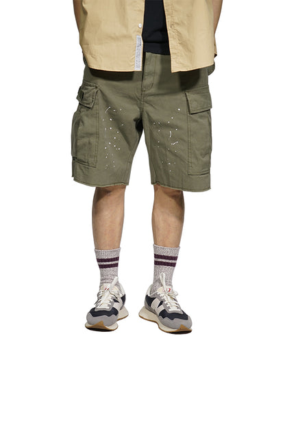 Inked Cargo Shorts In Army Green