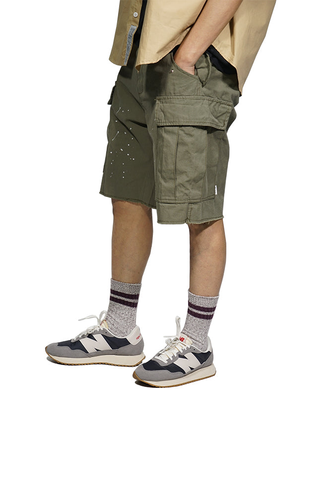 Inked Cargo Shorts In Army Green