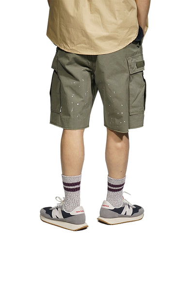 Inked Cargo Shorts In Army Green