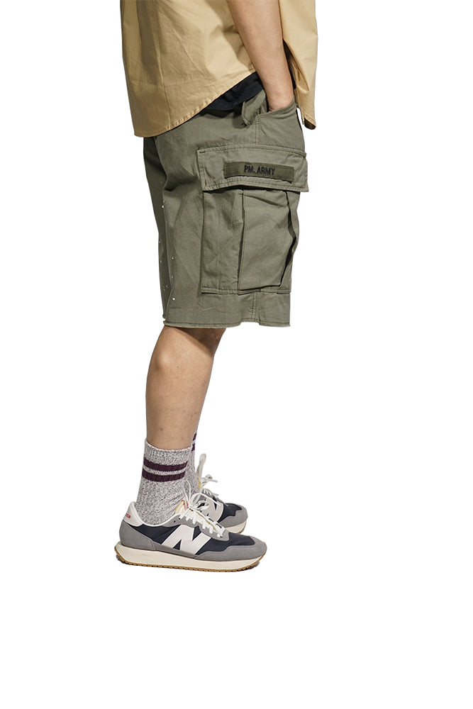 Inked Cargo Shorts In Army Green