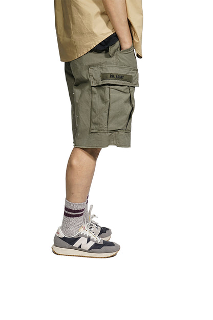 Inked Cargo Shorts In Army Green