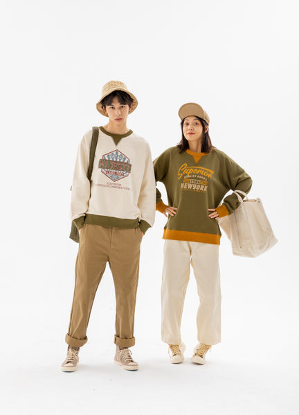 Vintage Printed Sweatshirt With 2-Tone In Ivory
